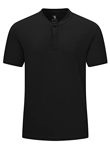 donhobo Herren T-Shirt Kurzarm Rundhalsausschnitt Henley Shirt Outdoor Casual Sportshirt Leitche Atmungsaktiv Laushirt Fitness Tops (Schwarz, L) von donhobo