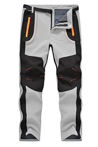 donhobo Herren Wanderhose Outdoorhose Wasserdicht Softshellhose Winddicht Winter Skihose Snowboardhose Warm Fleece Gefüttert Trekkinghose (Hellgrau, L) von donhobo