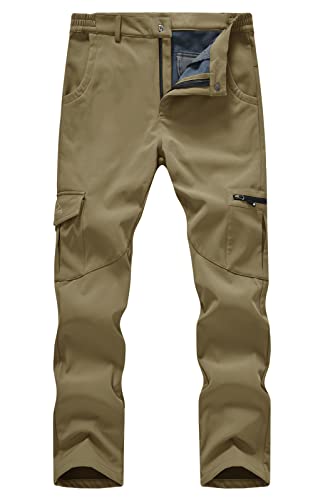 donhobo Herren Wanderhose Wasserdicht Softshellhose Outdoor Funktionshose Winddicht Winter Skihose Snowboardhose Warm Gefüttert Trekkinghose (Khaki, 40) von donhobo