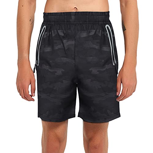 donhobo Kurze Hosen Herren Shorts Sport Trainingsshorts Fitness Short Sporthose mit Taschen Reißverschluss (Schwarze Camo, L) von donhobo