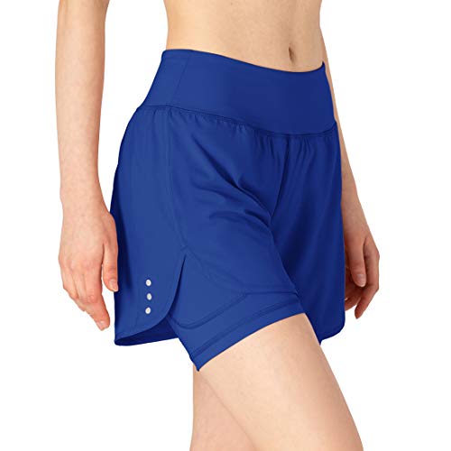 donhobo Shorts Damen Yoga Sporthose 2 in 1 Kurze Hosen Trainingshose Schnell Trocknend Laufhose Sweatshorts (Blau, L) von donhobo
