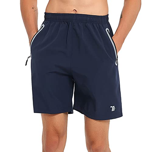 donhobo Shorts Herren Sporthose Kurze Hose Trainingshose Leicht Schnell Trocknend Laufhose Sweatshorts mit Reißverschlusstaschen (Dunkelblau, XL) von donhobo