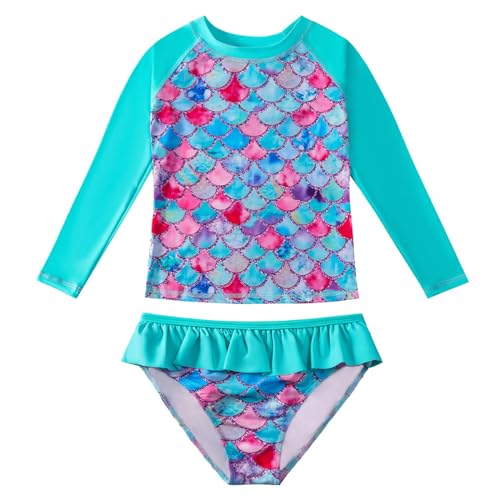 doorslay 2-teilige Badeanzüge für Mädchen, langärmelig, Rundhalsausschnitt, atmungsaktiv, Sonnenschutz, Rashguard von doorslay