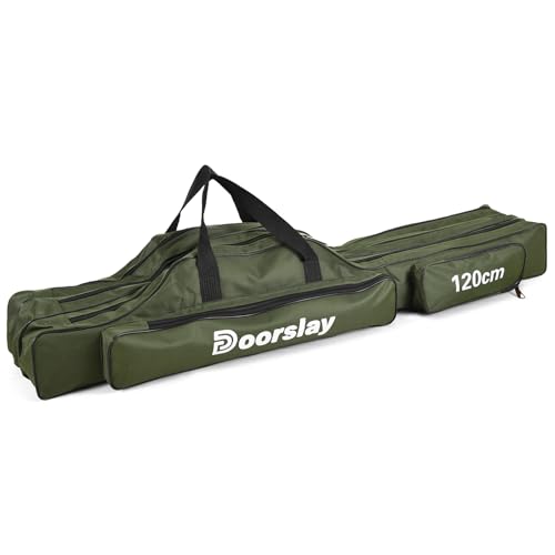 doorslay 3 Layers Fishing Pole Bag Portable Folding Rod Carry Case Fishing Reel Tackle Storage Bag Case von doorslay