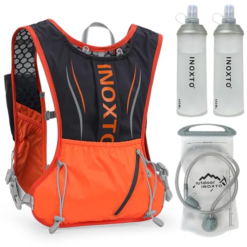 doorslay 5L Ultraleicht Trinkrucksack, Trinkweste, Trail Run Rucksack mit 1.5L Trinkblase oder 2Pcs 450ML Wasserflasche, Laufrucksack für Laufen, Camping, Wandern, Marathoner von doorslay