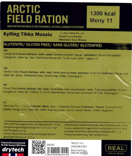 drytech Arctic Field Ration - Outdoor-Komplettmenü, Geschmacksrichtungen: Hähnchen Tikka Masala von drytech