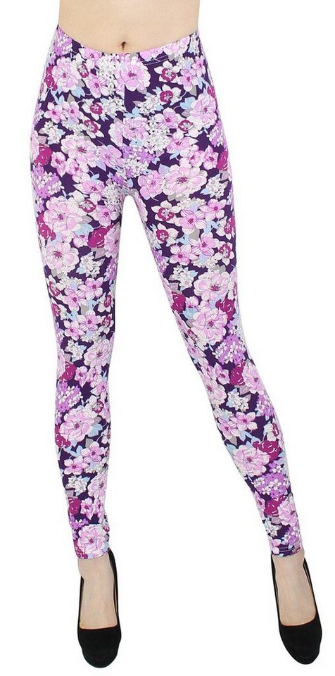 dy_mode Leggings Damen Leggings Blumen Muster Bunte Yogahose Fitness Leggins geblümt mit elastischem Bund, Bunt geblümt von dy_mode