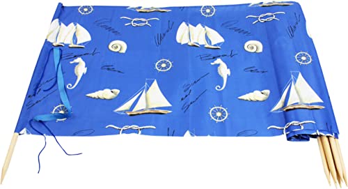 Windschutz Strand, Länge 8 Meter, blau mit weißen Schiffen und Muscheln, für Strand, Camping und Garten von e-sezon