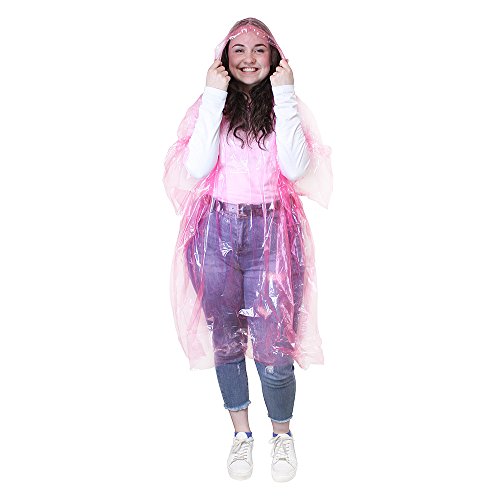 eBuyGB Herren Notfall Wasser Proof Regen Poncho mit Kapuze XL transparentes pink von eBuyGB