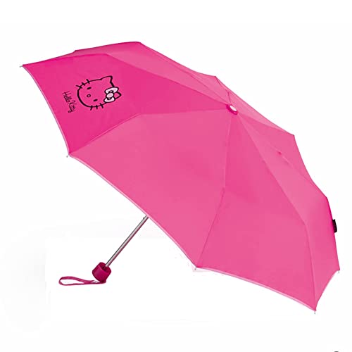 eBuyGB Rosa Hello Kitty Kompakter Regenschirm mit Tragegriff für Mädchen mit manuellem Öffnen, Brolly für Kindergarten, Schulanfang, Reisen, Outdoor, 98 cm, rose von eBuyGB