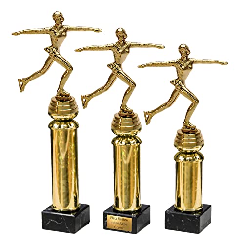 eberin · Eiskunstlauf Pokale mit oder ohne Gravur · Mädchen/Frauen mit Schlittschuhe auf Goldsäule/Marmor schwarz · Trophäe · Auszeichnung · Pokal in 3 Größen erhältlich · (30,2 cm) von eberin