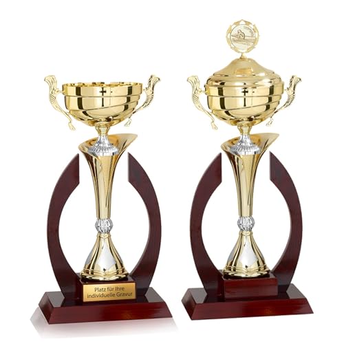eberin · XL Premium Pokal Cayden Gold/Silber/Holz · ausgefallener Cup Pokal mit Deckel 52cm / ohne Deckel 42cm · Holzpokal · Pokal personalisierbar · (MIT Deckel) von eberin
