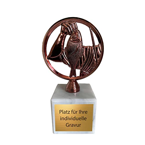 eberin · Angeln Pokal · Fischer Preis · Metallfigur 2D Fisch auf Marmor Cube · Farbe: Kupfer · Angel Auszeichnung · Pokal mit Wunschtext · Angelverein Cup von eberin