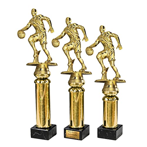 eberin · Basketball Pokale · Basketball Wanderpokal · drippelnder Basketballspieler auf Goldsäule/Marmor schwarz · Pokal in 3 Größen erhältlich · mit oder ohne Gravur · (24,8 cm) von eberin
