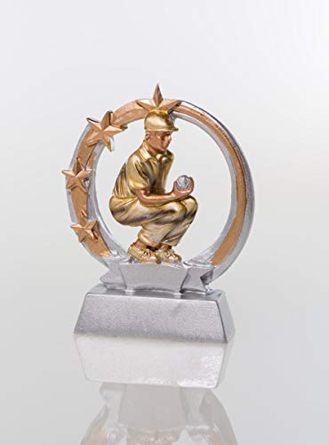 eberin · Bosseln Boccia Boule Petanque-Pokal, Resinfigur Pétanque, Silber mit Gold, mit Wunschtext, Größe 12,5 cm von eberin