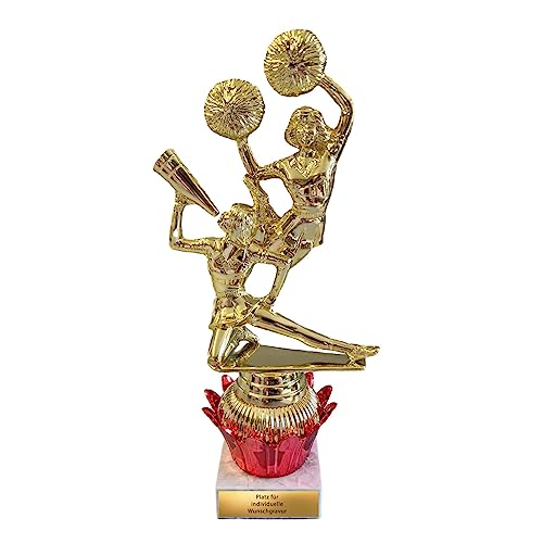 eberin · Cheerleading Pokale · Cheerleader Trophäe · Akrobatikaufführung · Cupcake rot Cheerleaderinnen mit Pompons Gold · Cheerleader Pokal personalisierbar mit Wunschgravur von eberin