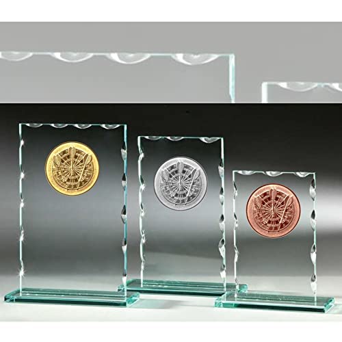 eberin · Dart Pokal mit Gravur · Darts Pokale aus Glas · Dekor Dartpfeil Dartscheibe · Gold · Silber · Bronze· Dartsport Award · Dartspieler Ehrenpreis · in 3 Größen von eberin