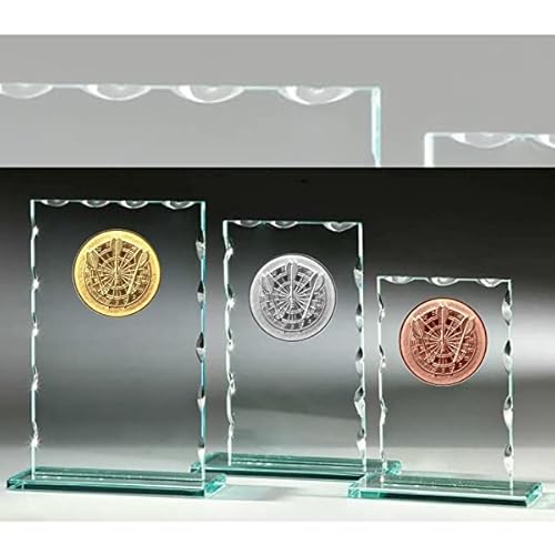 eberin · Dart Pokal mit Gravur · Darts Pokale aus Glas · Dekor Dartpfeil Dartscheibe · Gold · Silber · Bronze· Dartsport Award · Dartspieler Ehrenpreis · in 3 Größen von eberin