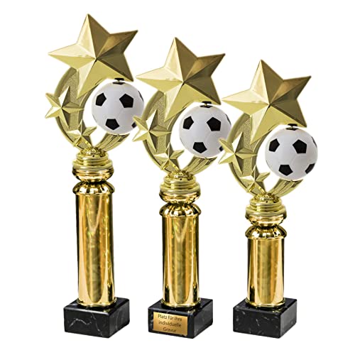eberin · Funny Fußball Pokal mit Gravur/Wunschtext · Kinder Fussball Pokal· rotierender Ball auf Goldsäule/Marmor · Pokal in 3 Größen erhältlich · (29,2 cm) von eberin