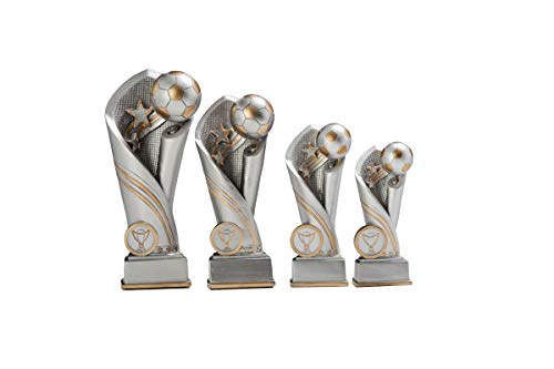 eberin · Fussball-Pokal, Resinfigur Fußball, Silber mit Gold, mit Wunschtext und auswählbarem Motiv-Emblem 2,5 cm, Größe 17,5 cm von eberin