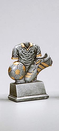 eberin · Fussball-Pokal, Resinfigur Trikot-Ständer Fußball, Silber mit Gold, mit Wunschtext, Größe 11 cm von eberin