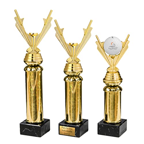 eberin · Golf Pokal mit Gravur/Wunschtext · Golfclub Cup · Golfballträger ohne Golfball auf Goldsäule/Marmor · Golfsport Pokal in 3 Größen erhältlich · (23,9 cm) von eberin
