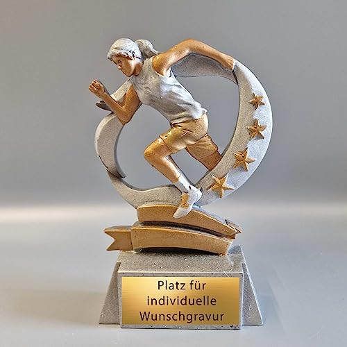 eberin · Leichtathletik-Pokal · Resinfigur Läufer/Sprinter Damen · Schulsport/Stadtlauf/Citylauf Damen Pokal · personalisierbar · Pokal mit Wunschtext für Läuferinnen · von eberin