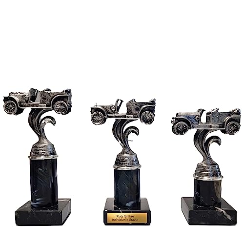 eberin · Oldtimer Pokale · Motorsport Trophäe · Oldtimer Rallye Cup · Youngtimer/Oldtimer Auto auf Säule/Marmor schwarz · Pokal in 3 Größen mit Wunschgravur · (Höhe: 16,3 cm) von eberin