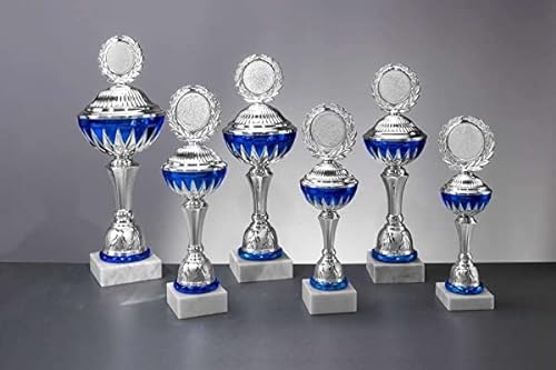 eberin · Pokal Leon, Silber-blau, mit Wunschtext, individuellem Motiv-Emblem, wählbar in 6 Größen, oder als 6er-Serie, Größe 34,5 cm von eberin