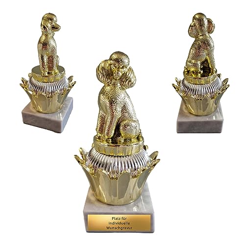 eberin · Pudel Pokal · Toy-Pudel · Familienhund Pudel · Trophäe · Pudel Gold auf Cupcake Gold · Hundesport Pokal personalisierbar mit Wunschgravur von eberin