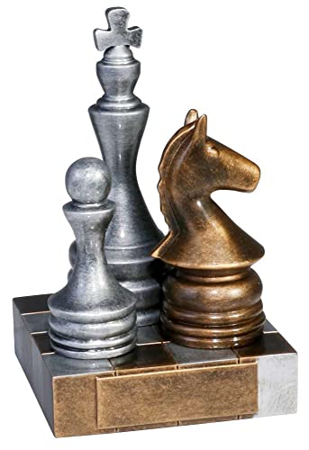 eberin · Schach Pokal, Schachturnier Award, Resinfigur Schachspiel · König · Pferd · Bauer, Schachspieler Preis Bronze/Silber, personalisierbar mit Wunschtext, Größe 15 cm von eberin