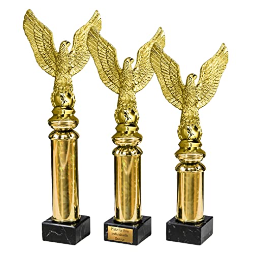 eberin · Siegerpreis · Adler Siegerfigur Pokal mit Wunschtext · Goldener Siegesadler auf Goldsäule/Marmor · Pokal in 3 Größen erhältlich · (25,7 cm) von eberin