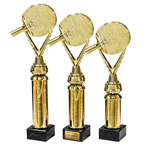eberin · Tischtennis Pokal · Table Tennis · TT Trophäe für Tischtennisspieler · Tischtennisschläger auf Goldsäule/Marmor schwarz · Auszeichnung · Pokal · 3 Größen erhältlich ·mit oder ohne Gravur· von eberin