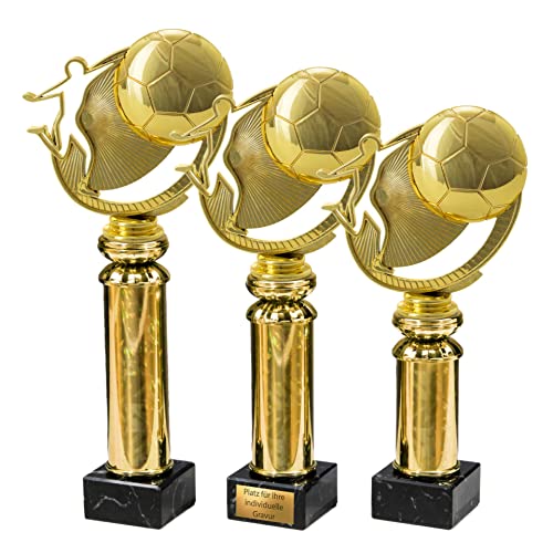 eberin · Torjäger Fußball Pokal mit Gravur/Wunschtext · Modern Art · Fußballspieler mit Ball auf Goldsäule/Marmor · Pokal in 3 Größen erhältlich · (26,2 cm) von eberin