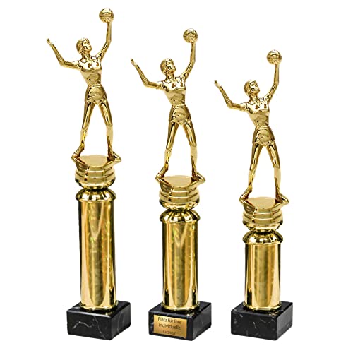 eberin · Volleyball Pokal mit Wunschtext · Volleyballspielerin auf Goldsäule/Marmor · Damen Volleyball Pokal in 3 Größen erhältlich · (33,4 cm) von eberin