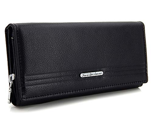 ekavale Damen Leder Geldbörse mit RFID-Schutz Damen Portemonnaie Lang (Schwarz) von ekavale