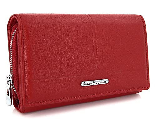 ekavale Damen echt Leder Portemonnaie, groß Brieftasche mit RFID/NFC Schutz – Geldbörse, Geldbeutel für Frauen (Rot) von ekavale