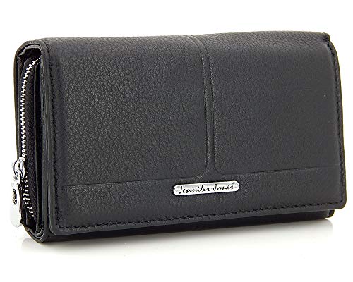 ekavale Damen echt Leder Portemonnaie, groß Brieftasche mit RFID/NFC Schutz – Geldbörse, Geldbeutel für Frauen (Schwarz) von ekavale