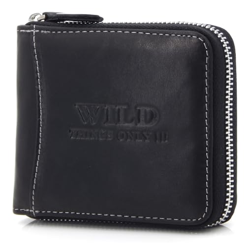 ekavale Echtleder Geldbörse mit Reißverschluss – RFID Portemonnaie für Männer, Geldbeutel Herren, Wallet (Schwarz) von ekavale