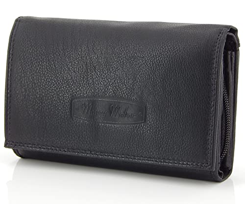 ekavale Geldbörse Damen Leder mit RFID-Schutz 25 Fächer Damen Portemonnaie Lang (Schwarz) von ekavale