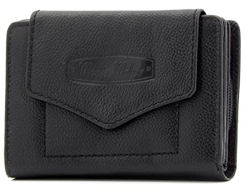 ekavale Geldbörse für Damen mit Druckknopf-Überschlag RFID weiches Leder (Schwarz) von ekavale