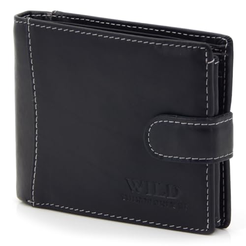 ekavale Herren Leder Geldbeutel mit Münzfach – RFID NFC Schutz Geldbörse, Portemonnaie, Wallet für Männer (Schwarz) von ekavale