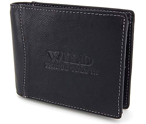 ekavale Leder Geldbörse Herren mit RFID, NFC Schutz Portemonnaie Herren Geldbeutel für Männer mit Münzfach (Schwarz) von ekavale