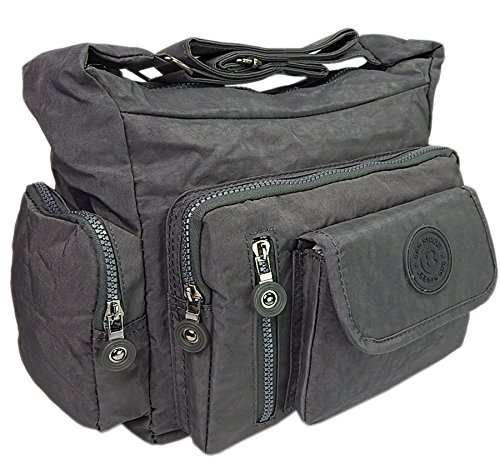ekavale Wasserabwesende hochwertige leichtgewichte Damen-Handtasche Umhängetasche aus Crinkle Nylon (Grau) von ekavale