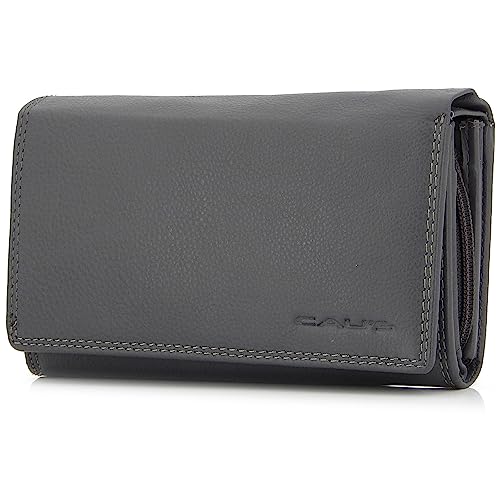 ekavale Damen Leder Geldbörse mit RFID-Schutz – Damen-Portemonnaie aus Rind-Leder (Grau) von ekavale