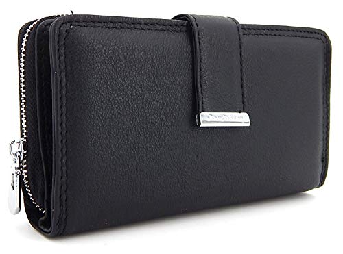 ekavale Damen Portemonnaie groß aus Echtleder – RFID NFC Schutz Geldbörse – Lange Brieftasche – Geldbeutel für Frauen (Schwarz) von ekavale