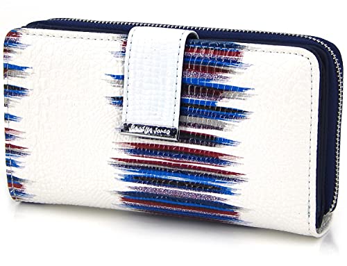 ekavale Damen Geldbörse RFID-Schutz Portemonnaie aus hochwertigem Echtleder im Querformat (Weiss-Blau) von ekavale