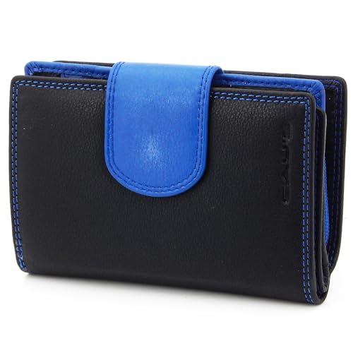 ekavale Geldbörse aus echtem Leder für Damen, Frauen Geldbeutel, Portemonnaie RFID (Schwarz-Blau) von ekavale