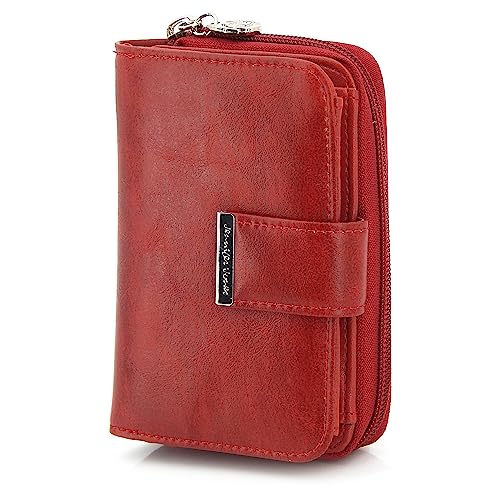 ekavale Kompakte Damen Geldbörse, Portemonnaie-Damen, mittelgroß, Kunstleder (Rot) von ekavale