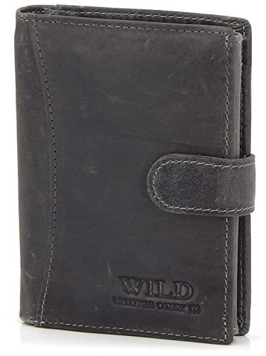 ekavale Leder Portemonnaie Hochformat mit Riegel – RFID NFC Schutz Geldbeutel für Herren, Geldbörse, Portmonee (Grau-Matt) von ekavale